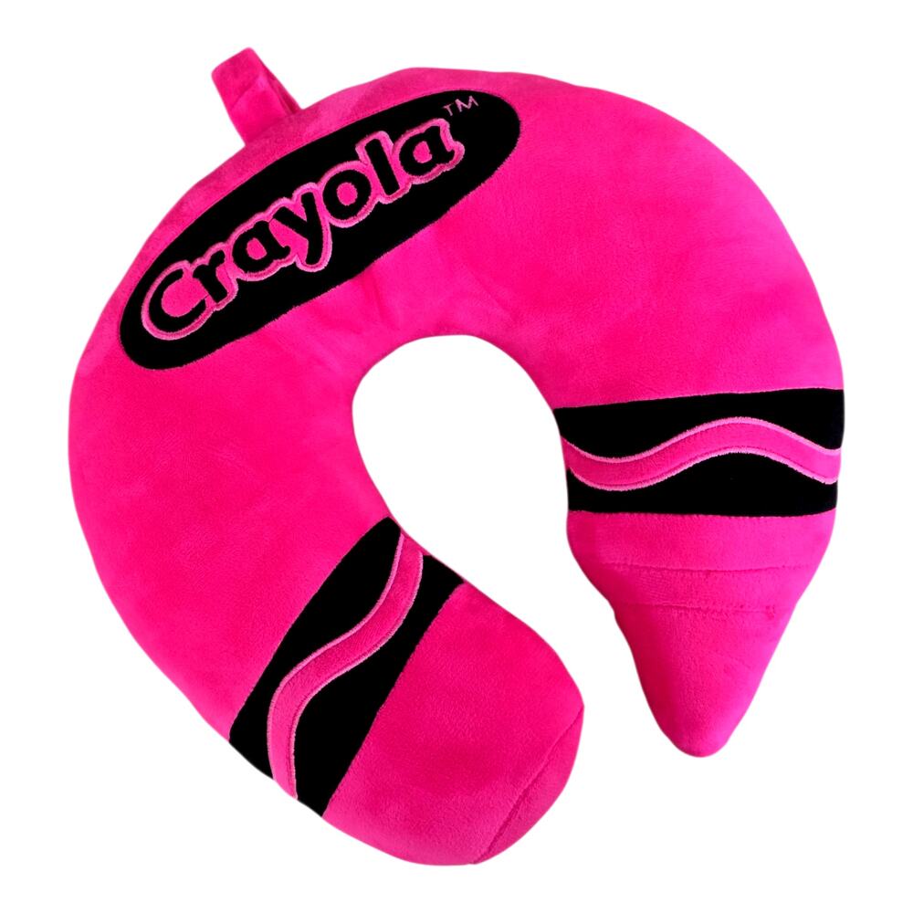 Crayola Kids Travel Neck Support Pillow Pink Soft Plush Airplane Car Ride Train